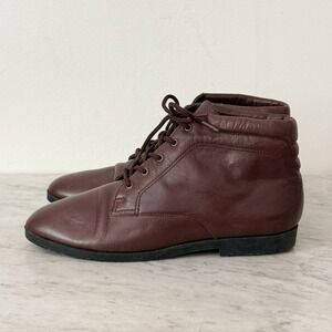 Danexx Ankle Boots Vintage Lace Up Leather Dark Academia 8M Burgundy Brown Flat